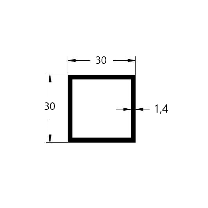 Tubo 30x30mm. de aluminio