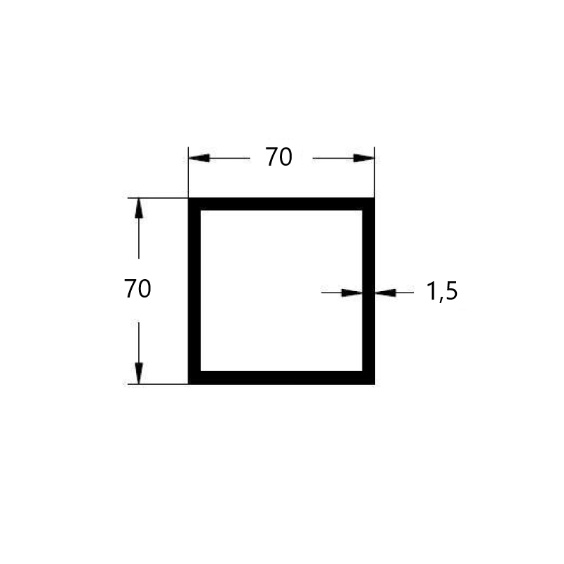 Tubo 70x70mm. de aluminio