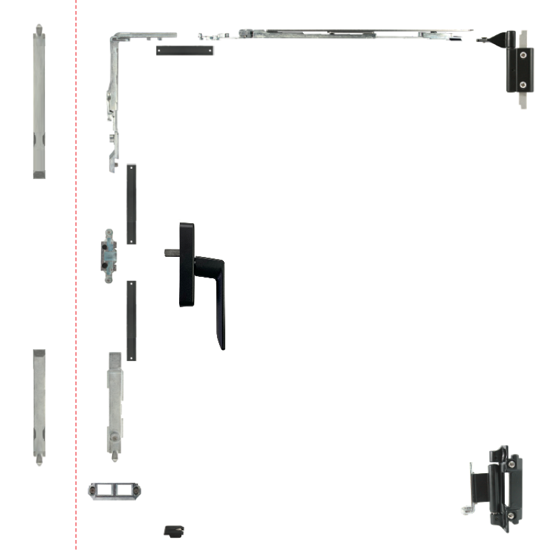 Kit oscilobatiente para ventana de aluminio de dos hojas Kit oscilobatiente para ventana de aluminio de dos hojas