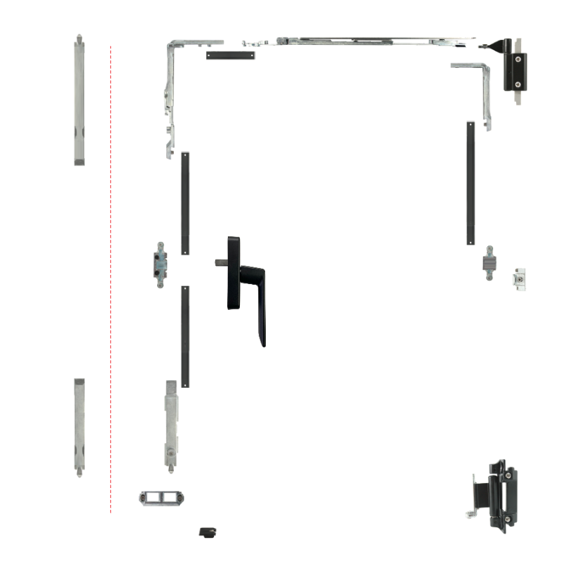 Kit oscilobatiente para puerta de aluminio de dos hojas Kit oscilobatiente para puerta de aluminio de dos hojas